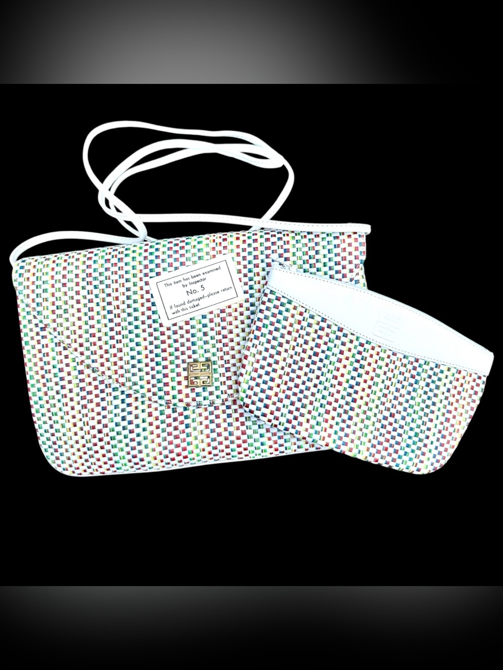 Rare Vtg Givenchy Rainbow Woven Crossbody Bag Clutch Set 80s Deadstock 4G Logo